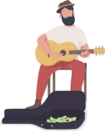 Street musician with guitar  Illustration