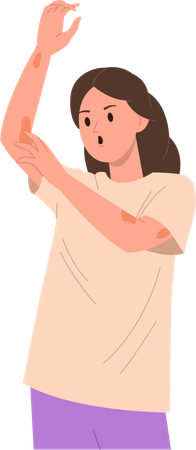 Stressed woman suffering from psoriasis  Illustration