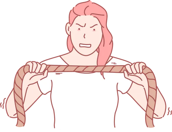 Strong lady braking rope  Illustration