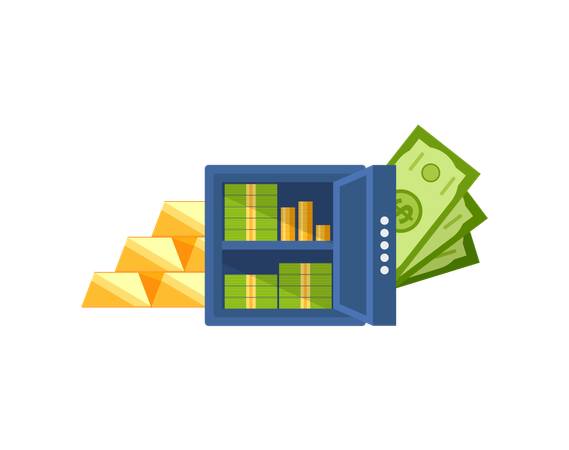 Strongbox Banknotes and Coins  Illustration