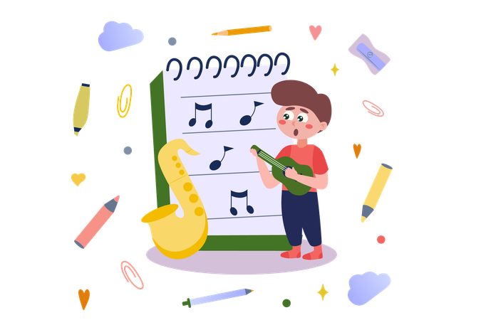 Student learns music in music class  Illustration