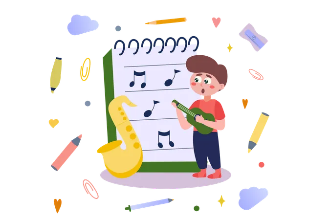 Student learns music in music class  Illustration