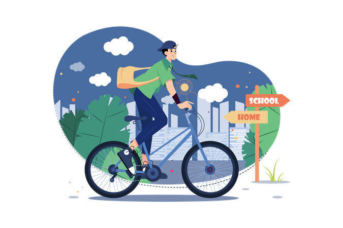 Student Riding Cycle To Reach School  Illustration