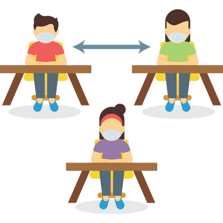 Students are sitting in class at social distance  Illustration