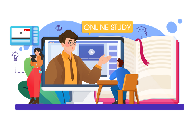 Students studying online  일러스트레이션