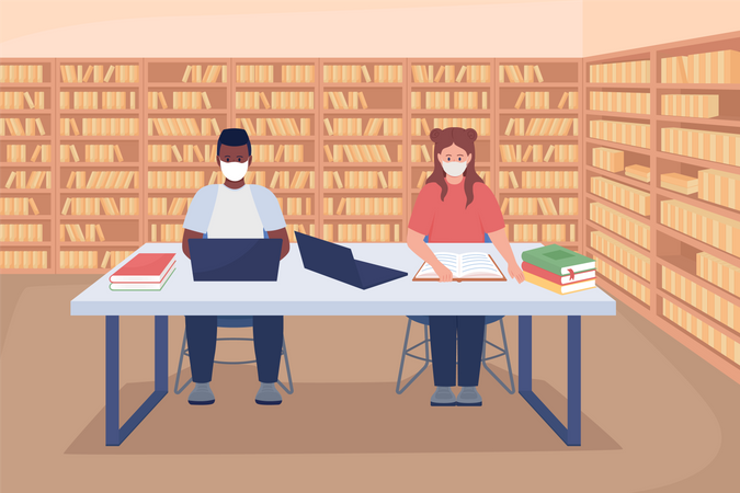 Studying in library  Illustration