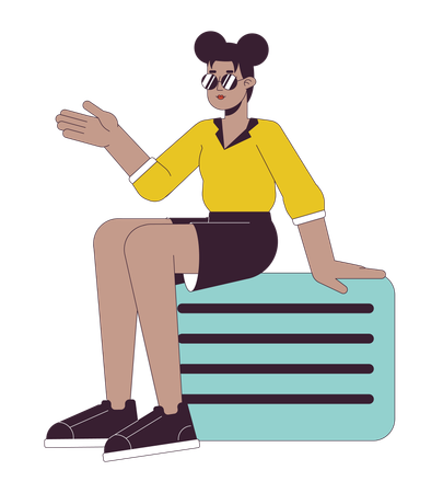 Stylish afro american girl sitting on valise  Illustration