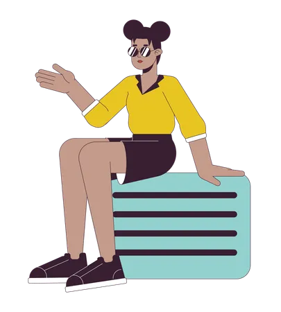 Stylish afro american girl sitting on valise  Illustration