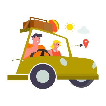 Summer holiday by car  Illustration