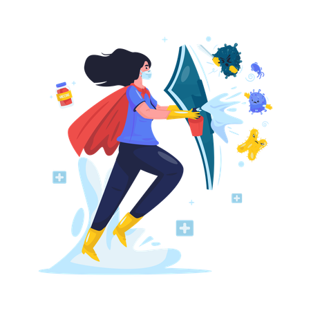 Super mom fight with virus  Illustration