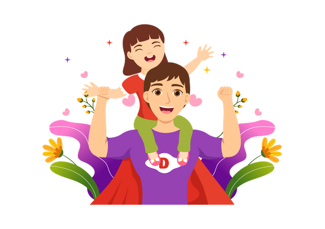 Super padre con niño  Ilustración