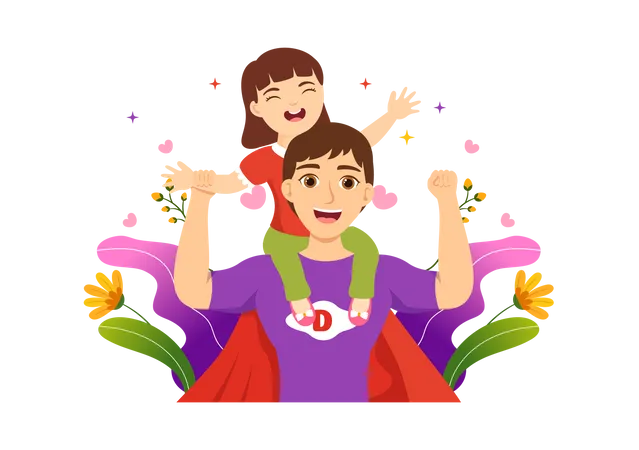 Super padre con niño  Ilustración