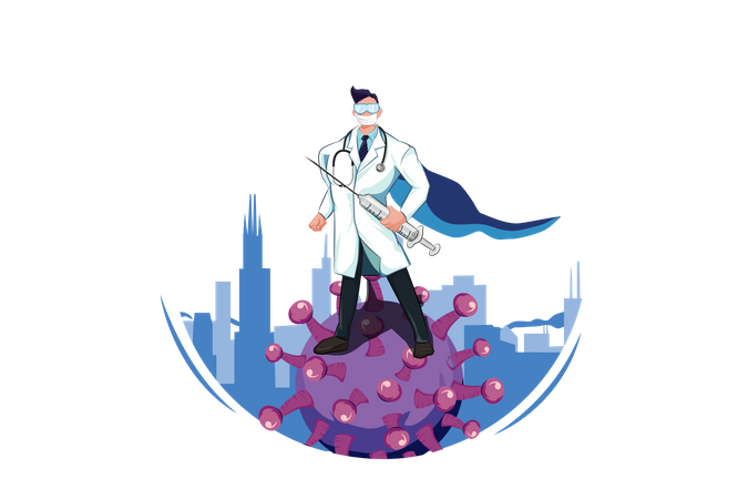 Superhero Doctor Fighting with Virus  Illustration