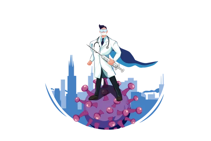 Superhero Doctor Fighting with Virus  Illustration