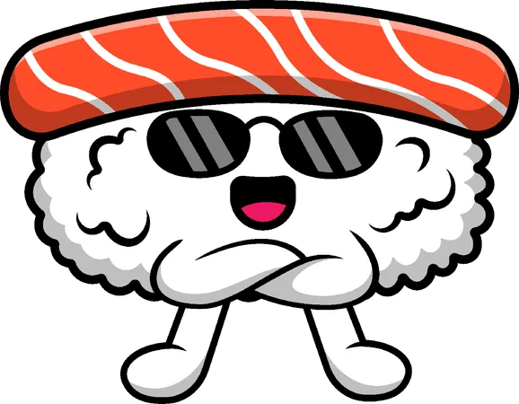 Sushi Salmon Wearing Sunglasses Standing  Illustration