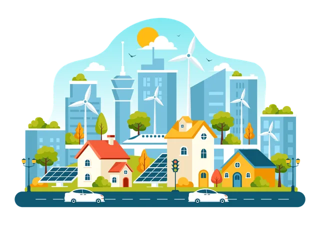 Sustainable energy used in urban cities  Illustration