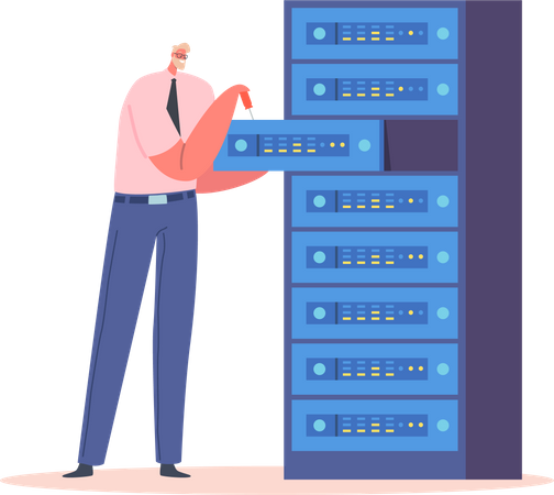 Sysadmin Wartung von Server-Racks, Testen oder Reparieren von Geräten  Illustration