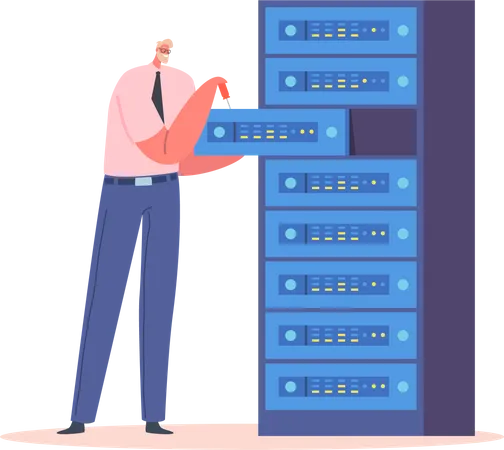 Sysadmin Wartung von Server-Racks, Testen oder Reparieren von Geräten  Illustration