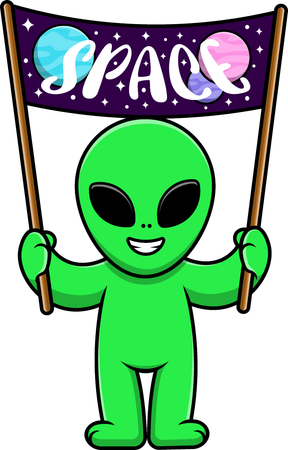 Extraterrestre sosteniendo un tablero espacial  Ilustración