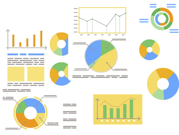 Tableros con diagramas de datos y gráficos  Ilustración