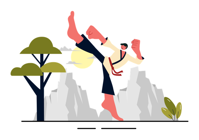 Taekwondo athlete practicing high kick  Illustration