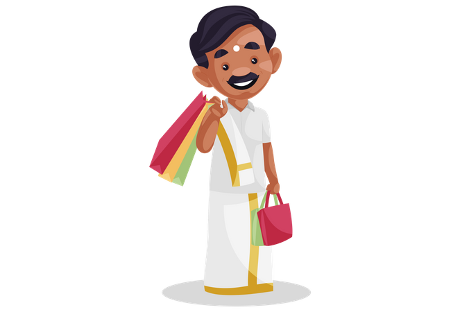 Tamilian man carrying shopping bags on his shoulder  Illustration