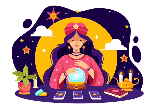 Tarot card reader telling future  Illustration