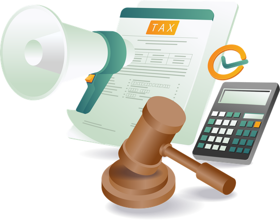 Tax calculator and gavel are displayed with numerous calculators  Illustration