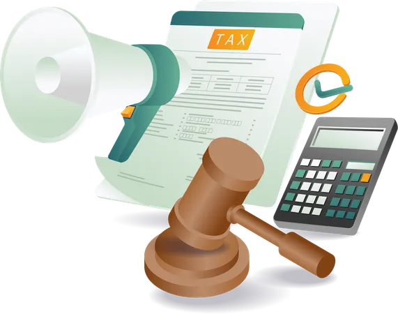 Tax calculator and gavel are displayed with numerous calculators  Illustration