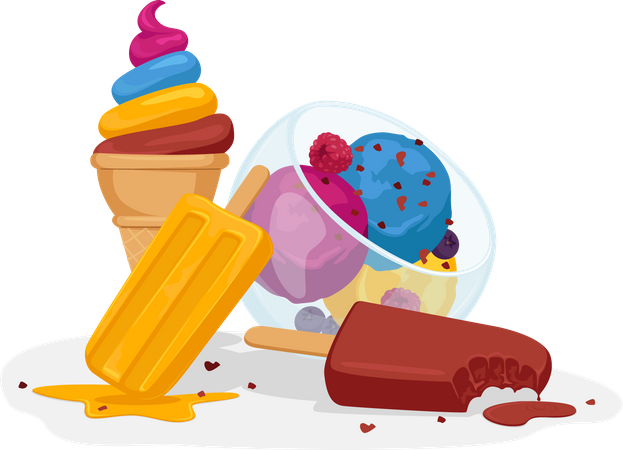 Tazón de helado y postre.  Ilustración