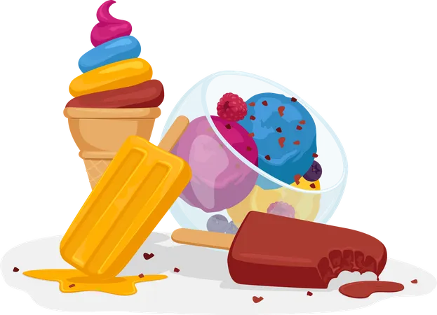 Tazón de helado y postre.  Ilustración