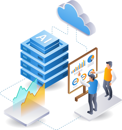 Team analyzing cloud server ai development data  일러스트레이션