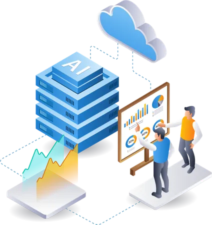 Team analyzing cloud server ai development data  일러스트레이션