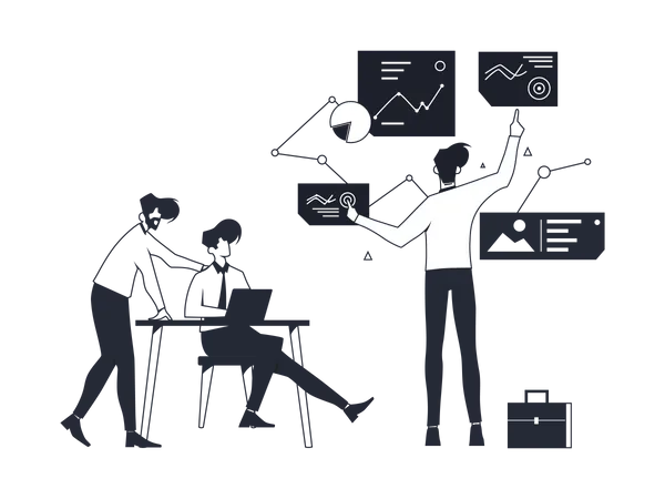 Team arbeitet an der Planung  Illustration