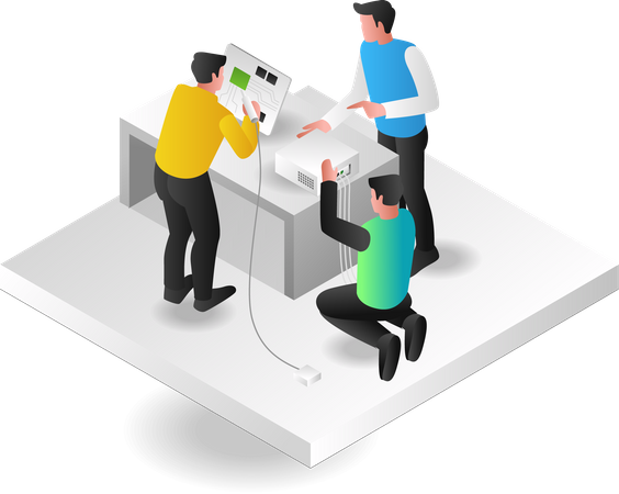 Team assembling electronic devices  Illustration