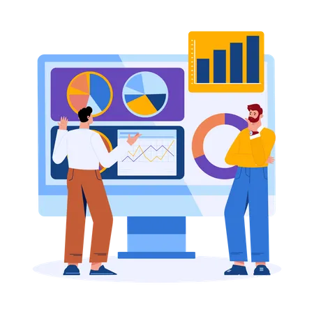 Team communicating about data analysis  Illustration