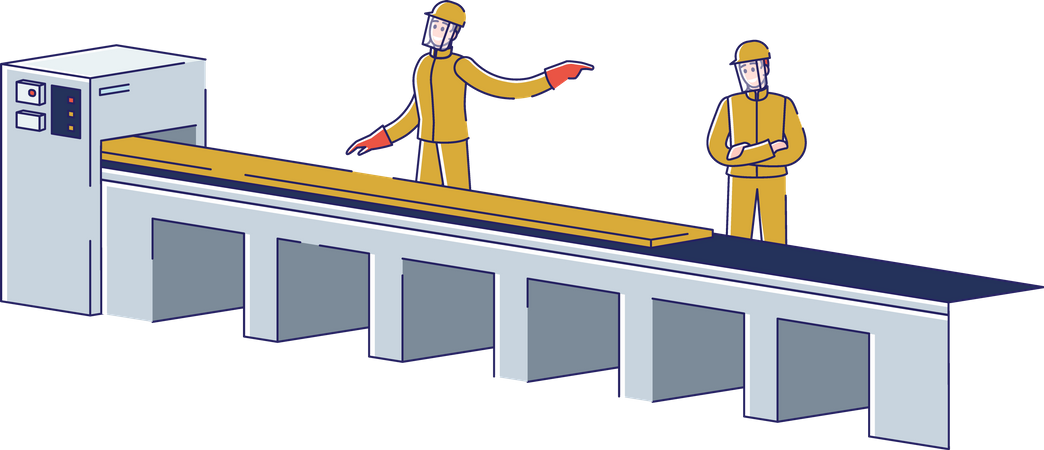 Team of Metallurgists Control Metal Rolling Process on Conveyor At Metallurgical Plant  Illustration