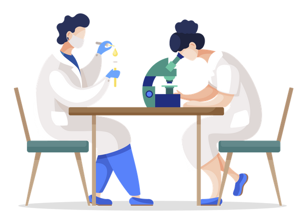 Team of Scientists or Researchers  in Laboratory  Illustration