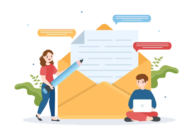 Team writing marketing email  Illustration