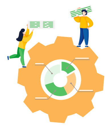 Teamarbeit löst Probleme der Geschäftsentwicklung und berät über Berichte  Illustration