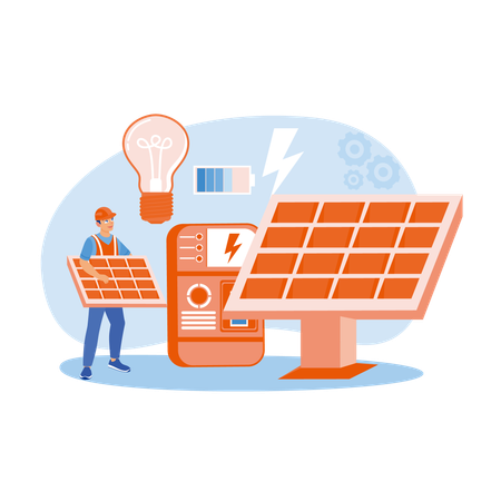 Technician installing solar panels  Illustration