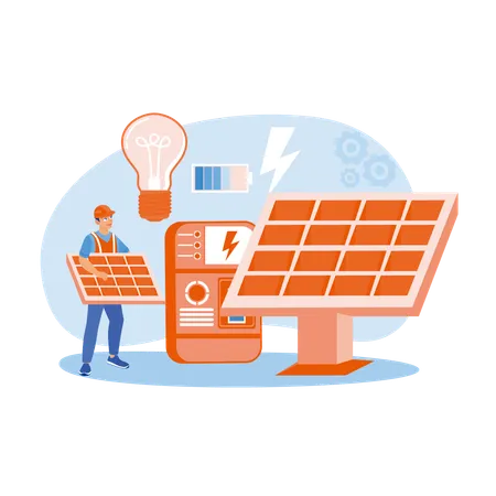 Technician installing solar panels  Illustration