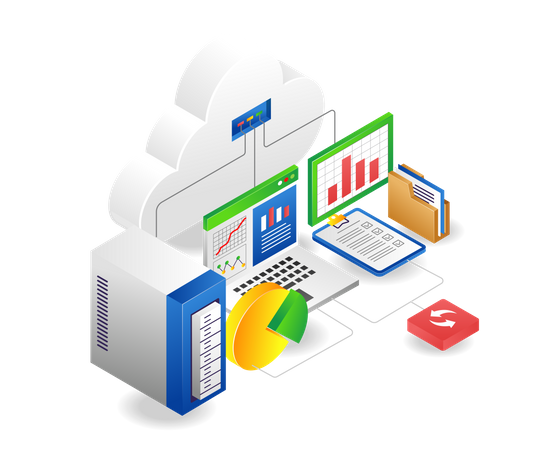 Technology cloud server network flow  일러스트레이션