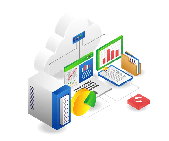 Technology cloud server network flow  일러스트레이션