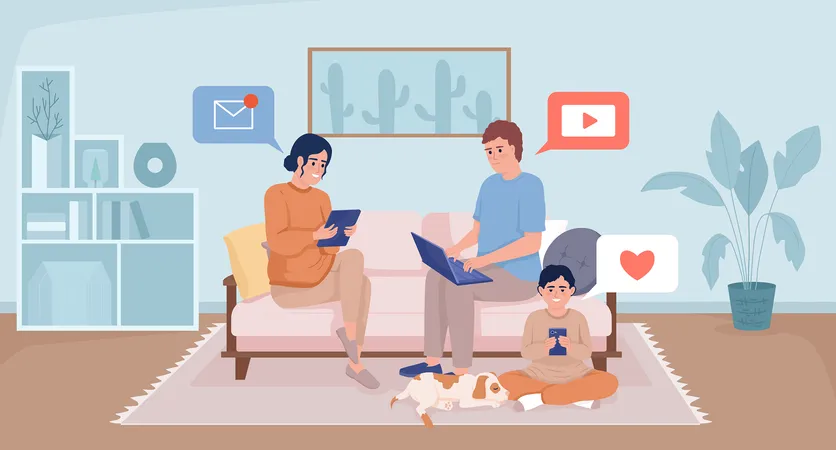 Technology use affecting family closeness  일러스트레이션