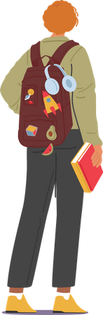 Teenage Boy Carrying Backpack And Book  일러스트레이션