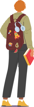 Teenage Boy Carrying Backpack And Book  일러스트레이션