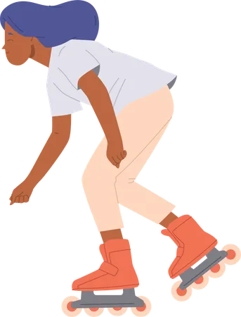 Teenage girl riding fast enjoying extremely speed roller-skating  Illustration