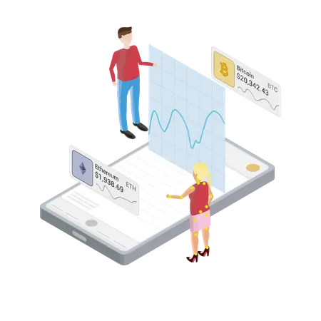 Telefone com gráfico criptográfico aparecendo flutuando  Ilustração