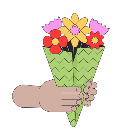 Tenant un bouquet de fleurs  Illustration